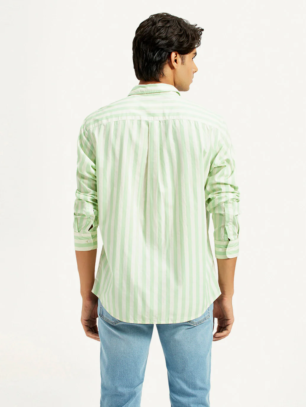 Men's Striped Light Green Slim Fit Shirt - Image 3
