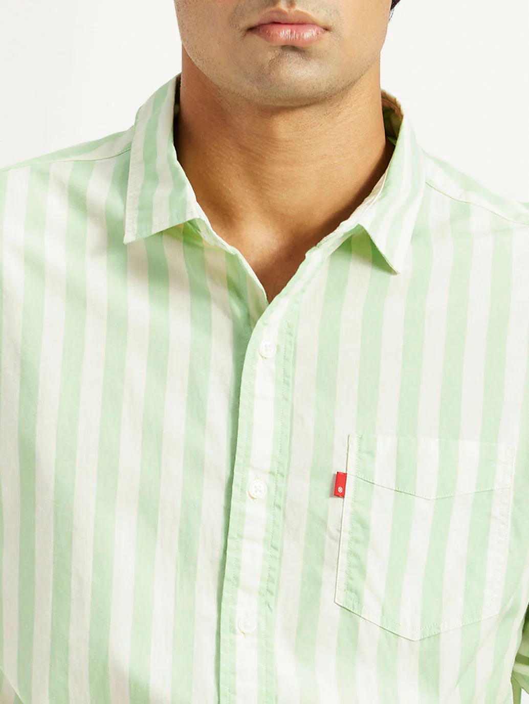 Men's Striped Light Green Slim Fit Shirt - Image 4