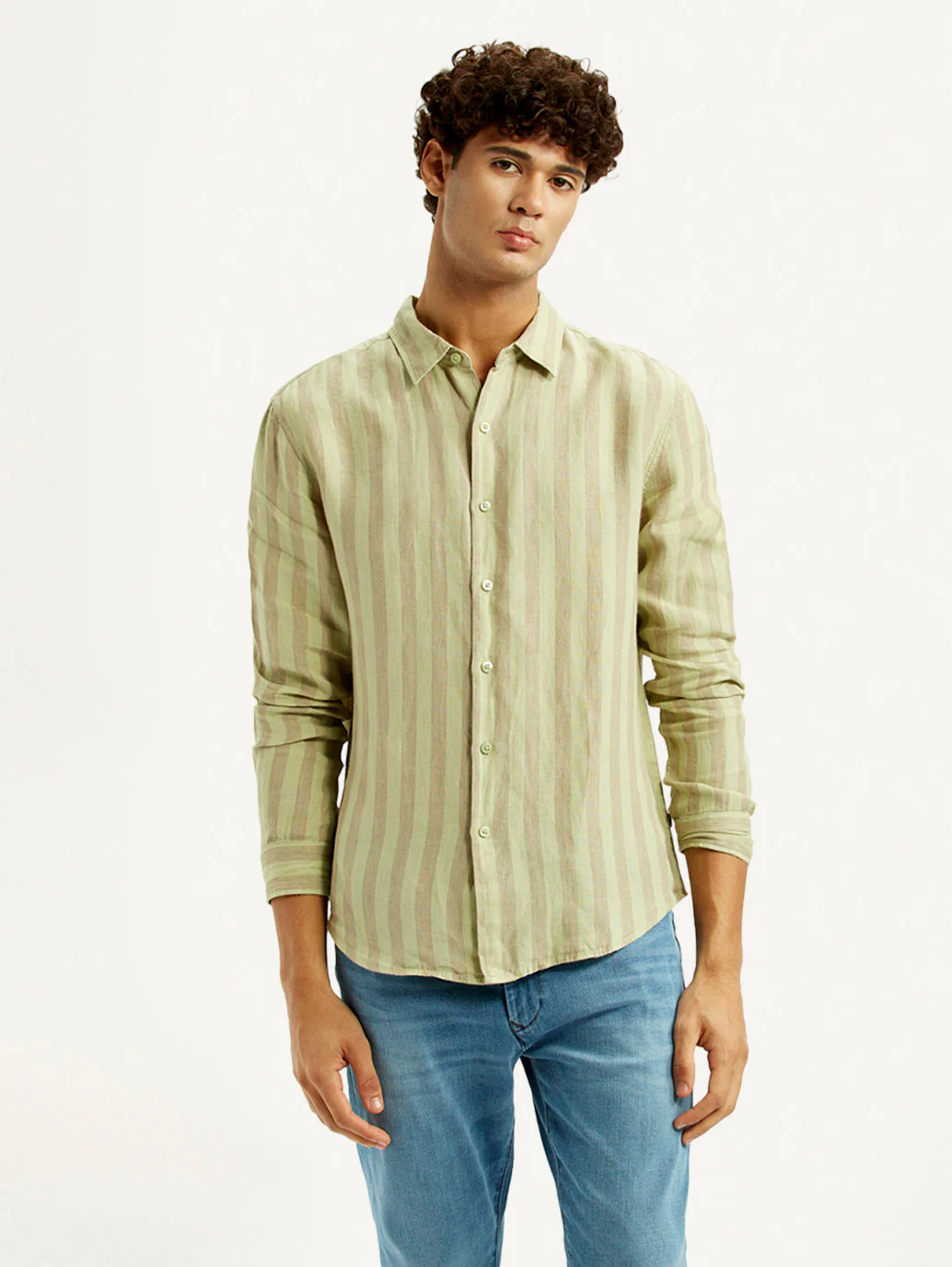 Men's Striped Light Yellow Slim Fit Shirt - Image 2