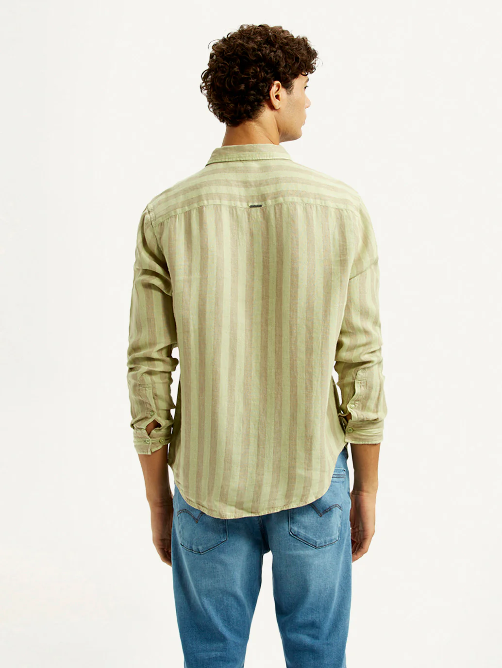 Men's Striped Light Yellow Slim Fit Shirt - Image 3