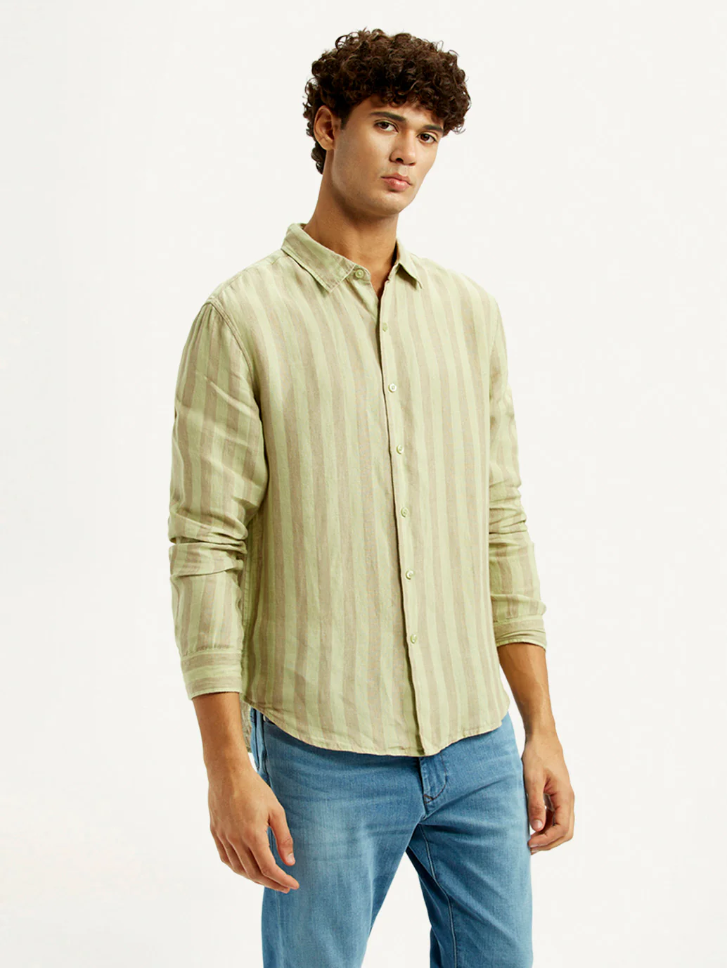 Men's Striped Light Yellow Slim Fit Shirt - Image 5