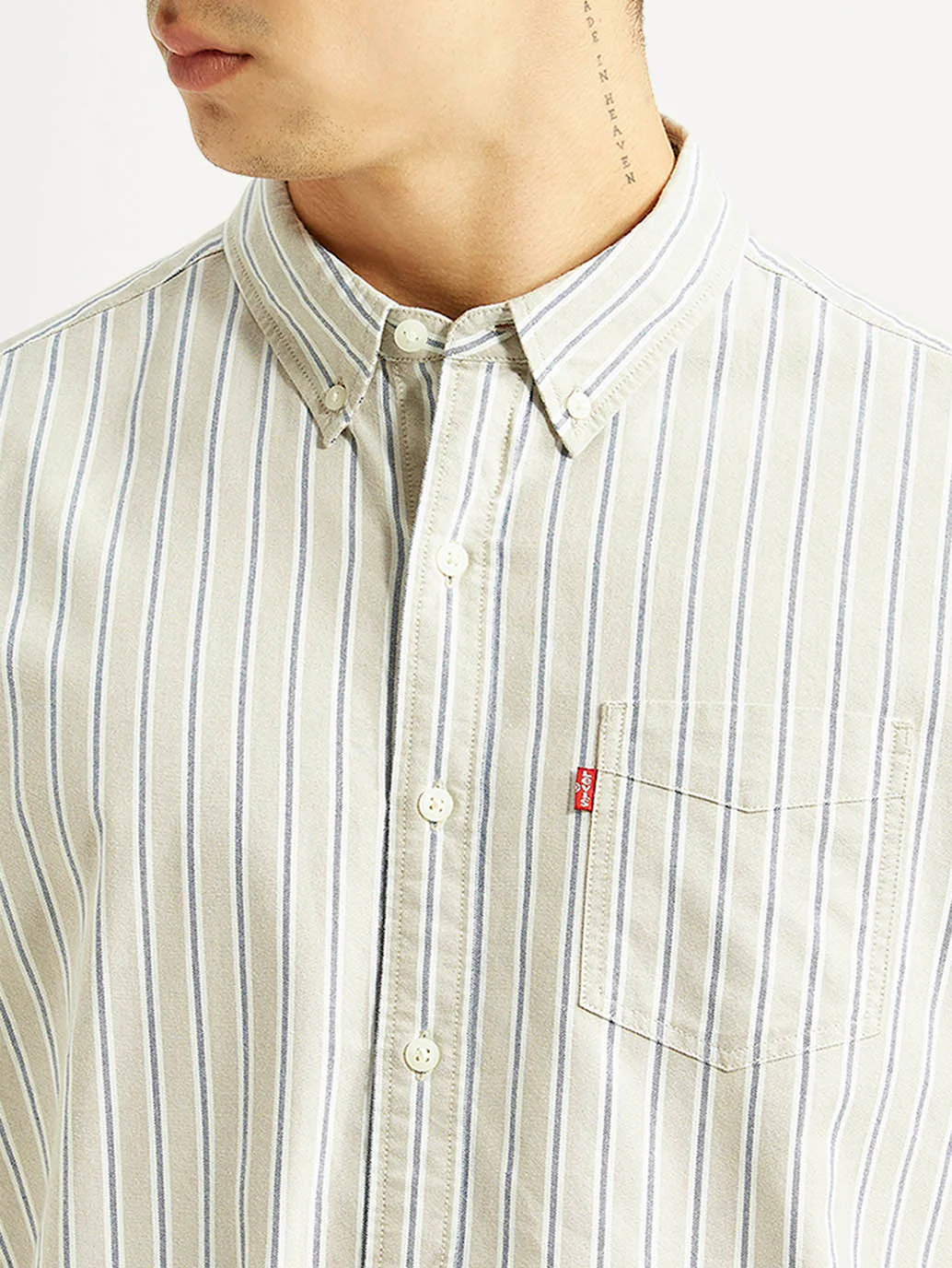 Men's Striped Light Grey Slim Fit Oxford Shirt - Image 4