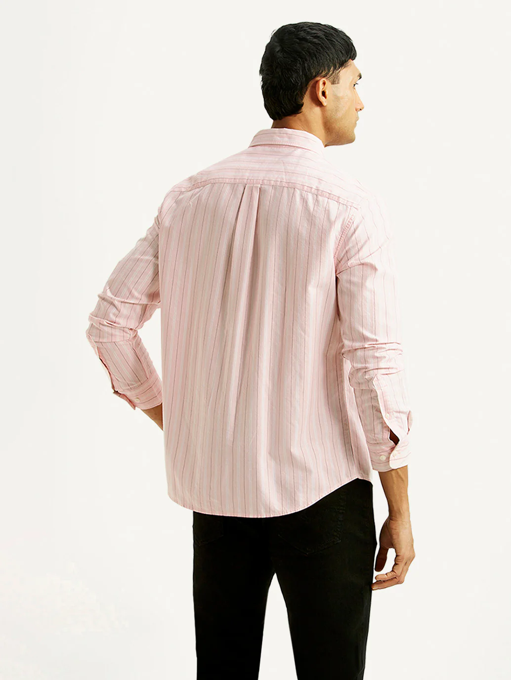 Men's Striped Light Pink Slim Fit Oxford Shirt - Image 3