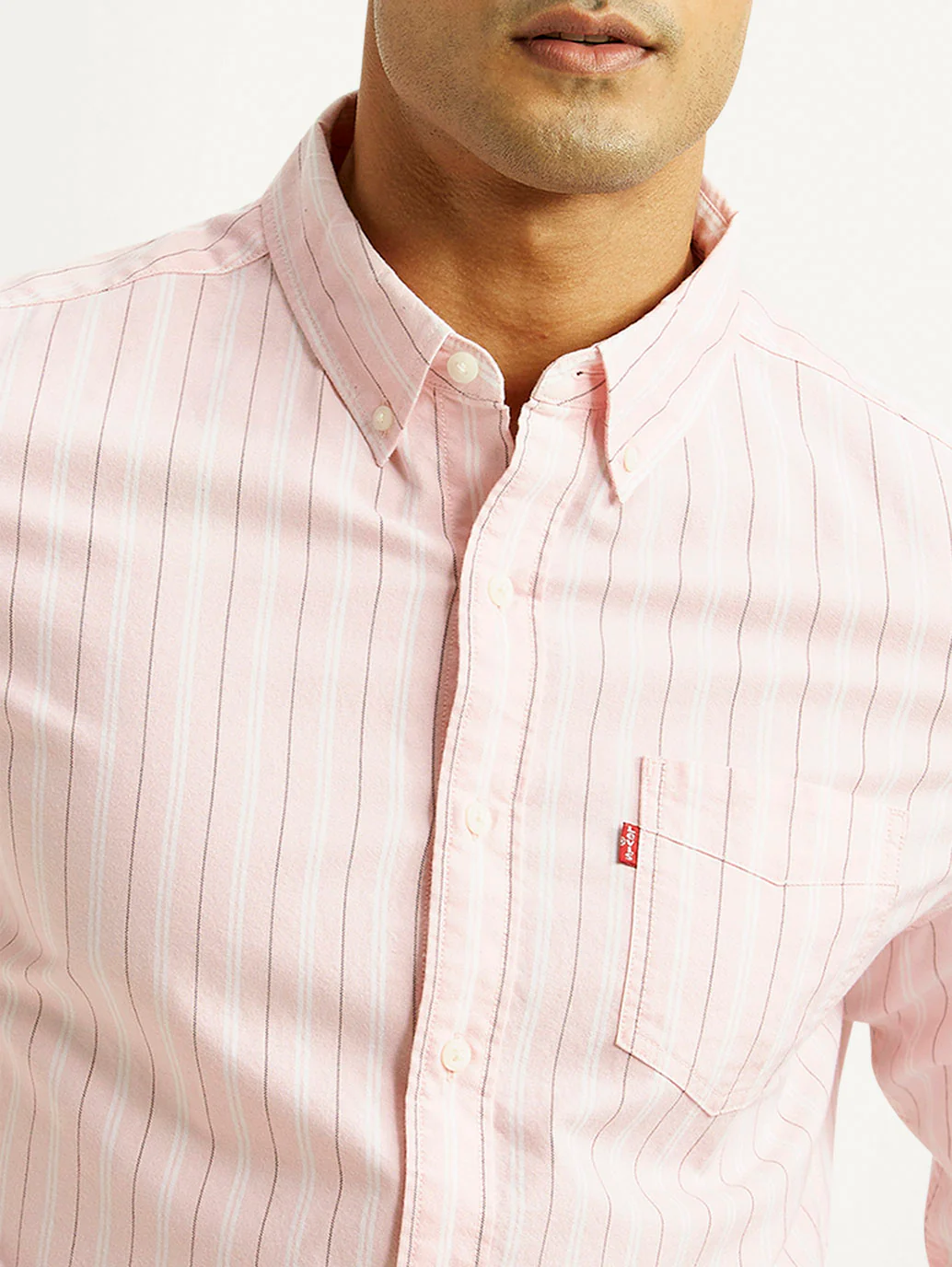 Men's Striped Light Pink Slim Fit Oxford Shirt - Image 4