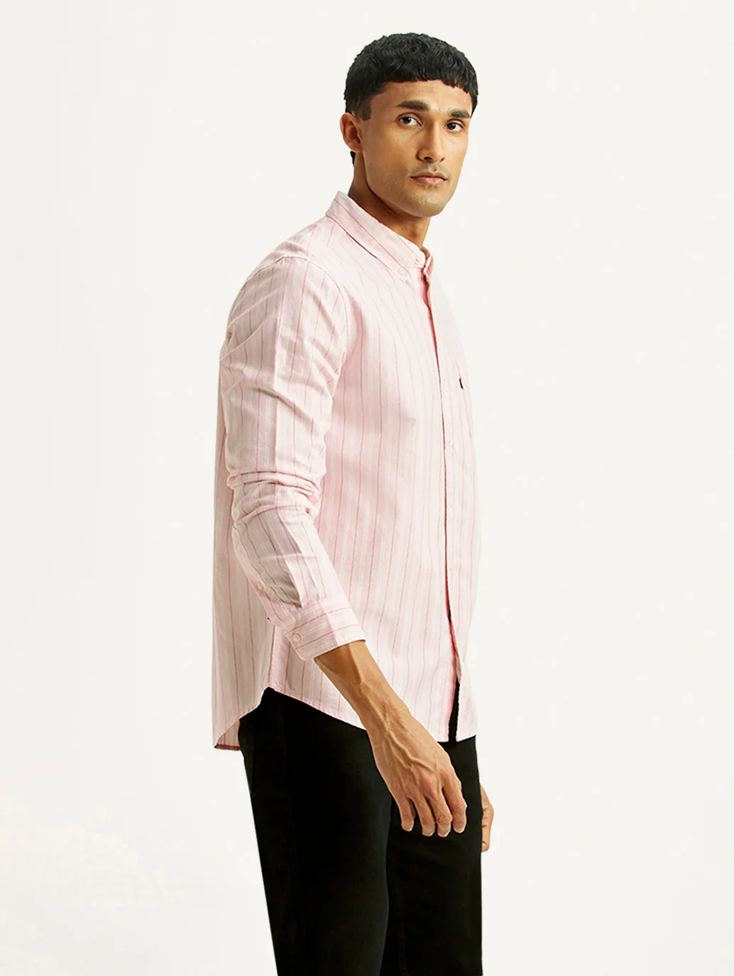 Men's Striped Light Pink Slim Fit Oxford Shirt - Image 5