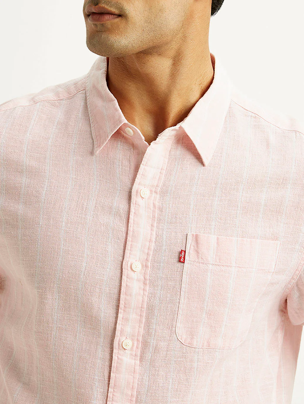 Men's Striped Light Pink Slim Fit Linen Shirt - Image 3