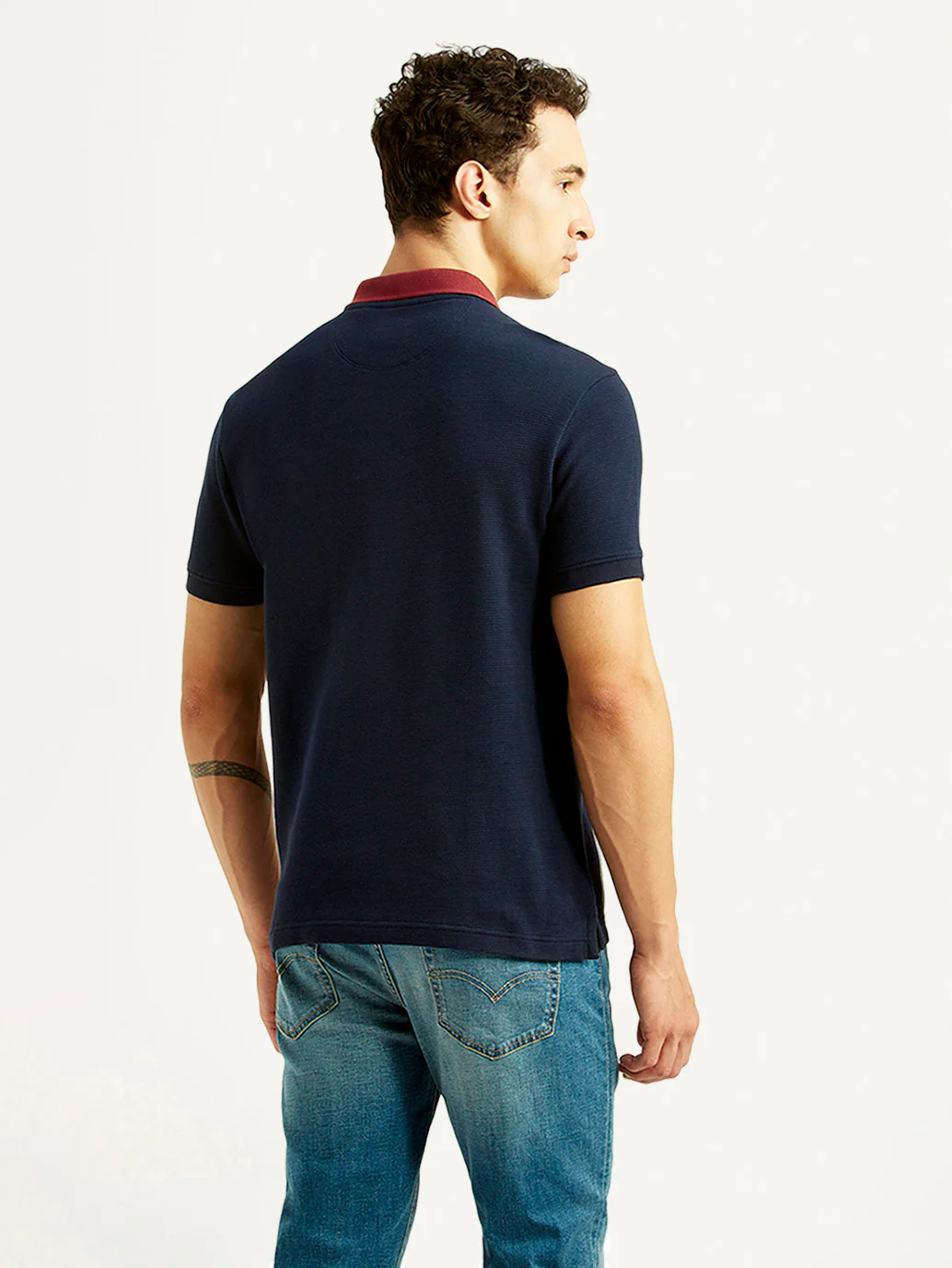 Men's Striped Maroon Slim Fit Polo T-shirt - Image 3