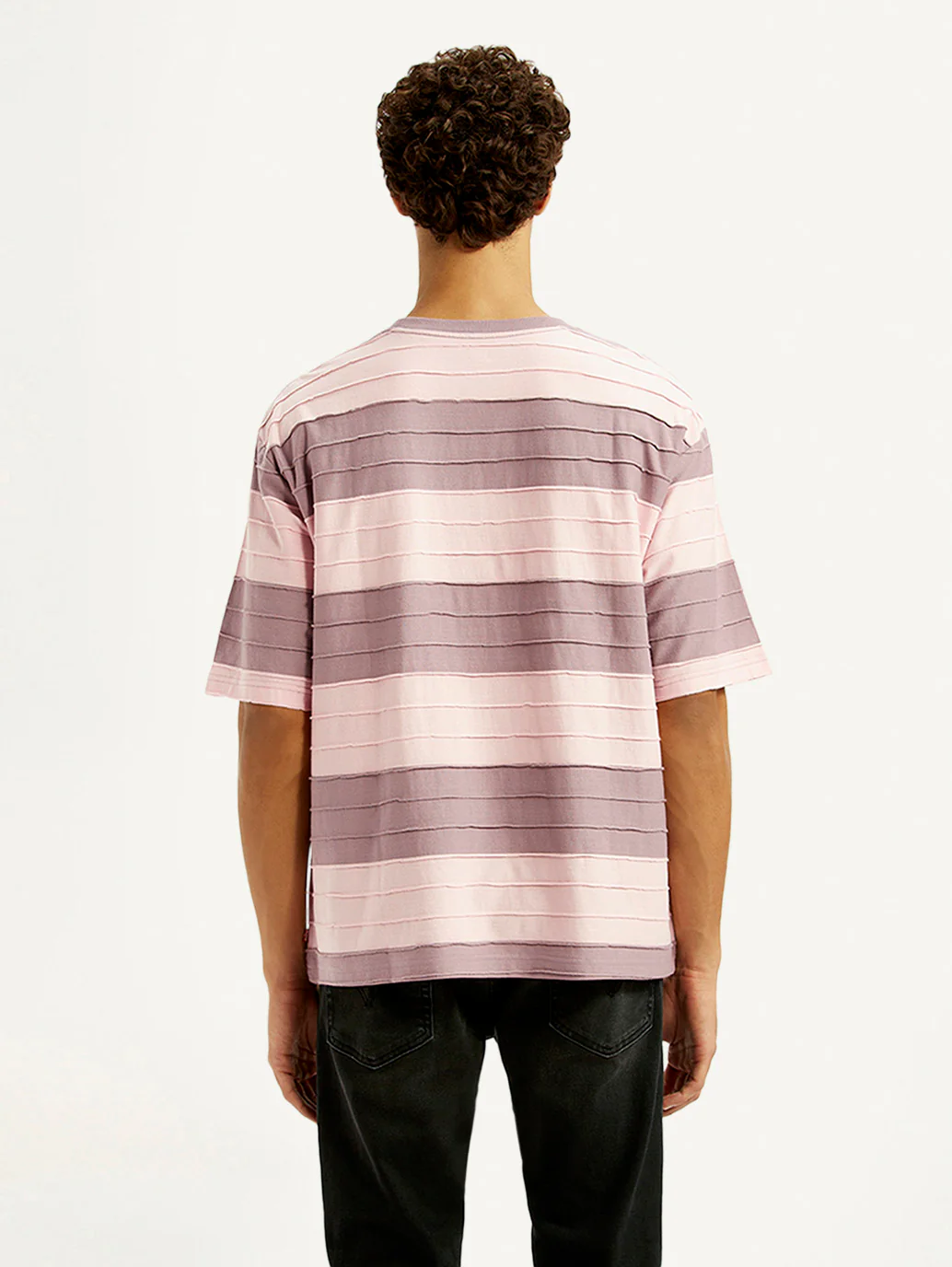 Men's Striped Mauve Loose Fit T-shirt - Image 3