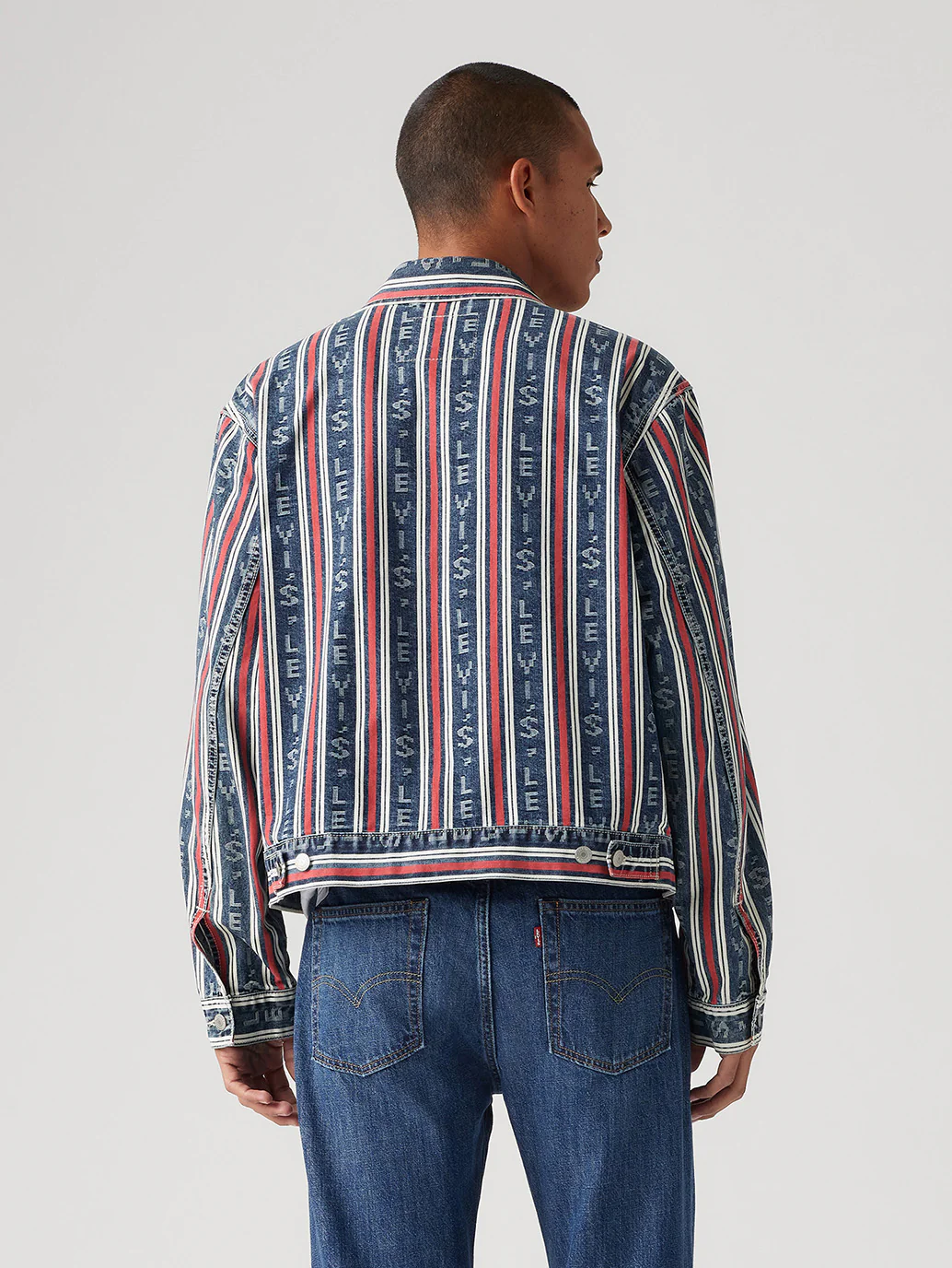 Men's Striped Multicolor Denim Jacket - Image 3