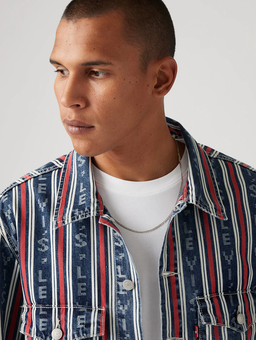 Men's Striped Multicolor Denim Jacket - Image 4
