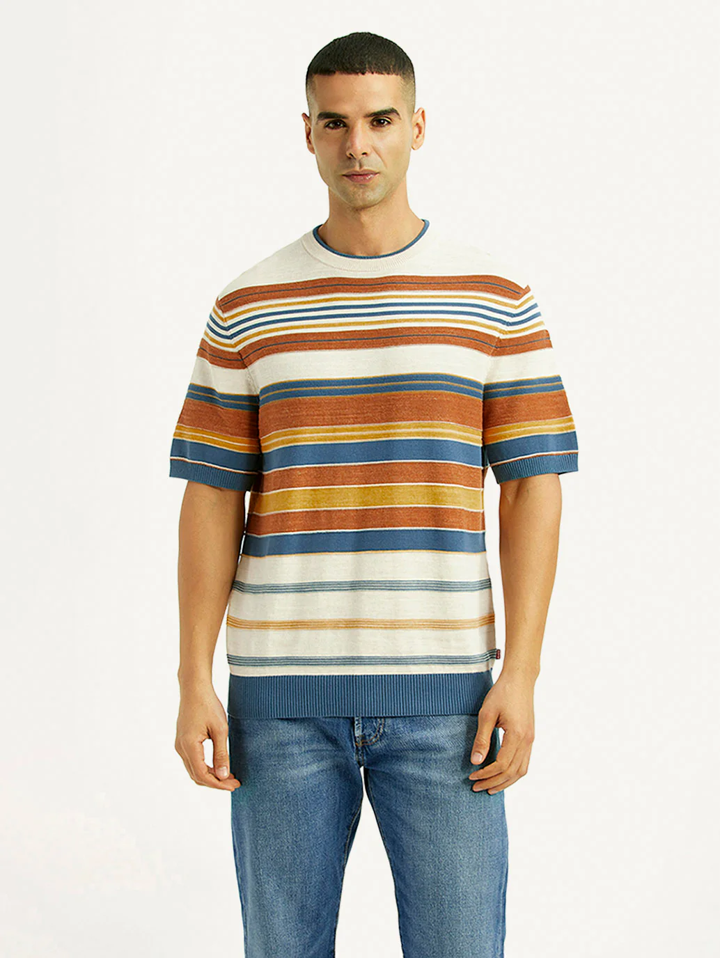 Men's Striped Multicolor Loose Fit T-Shirt - Image 2