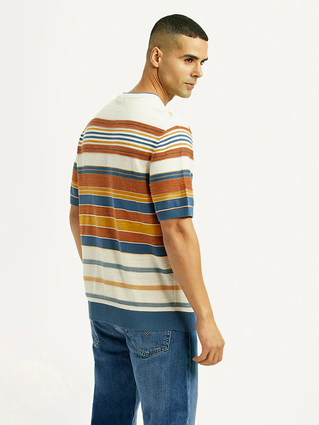 Men's Striped Multicolor Loose Fit T-Shirt - Image 3