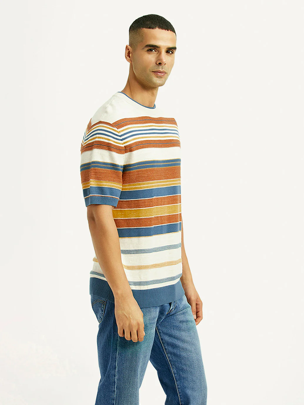 Men's Striped Multicolor Loose Fit T-Shirt - Image 5