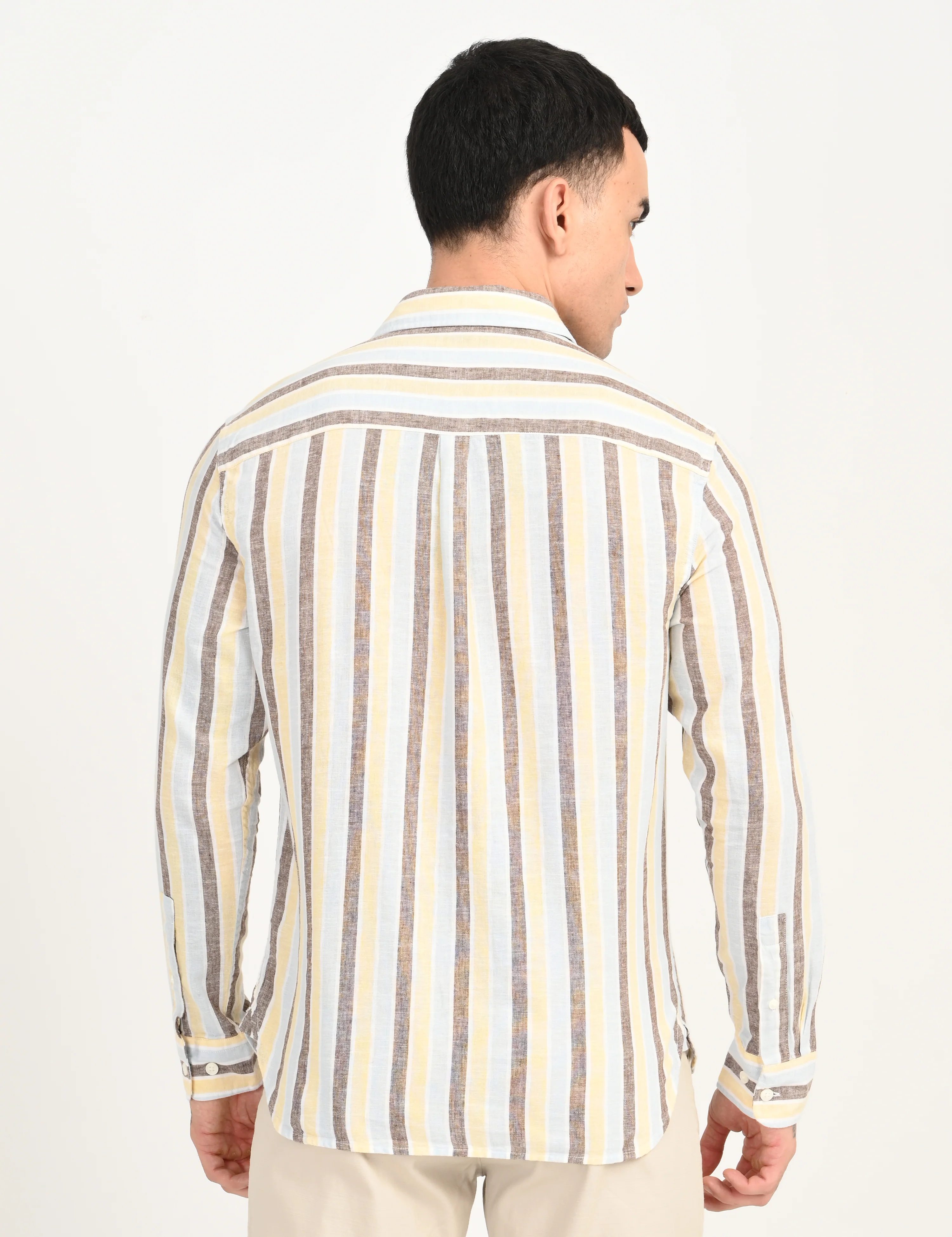 Men's Striped Multi Color Slim Fit Linen Shirt - Image 2