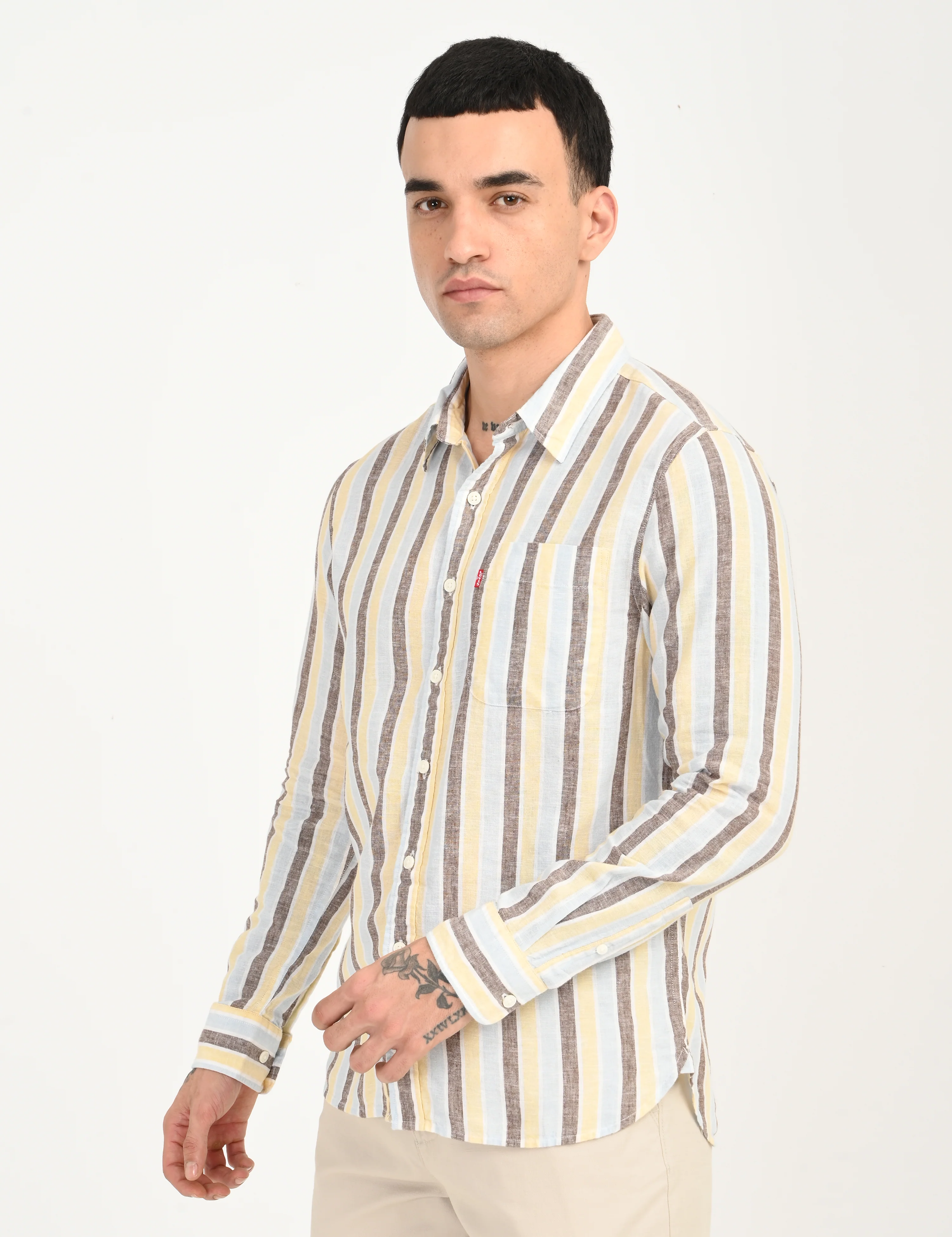 Men's Striped Multi Color Slim Fit Linen Shirt - Image 3