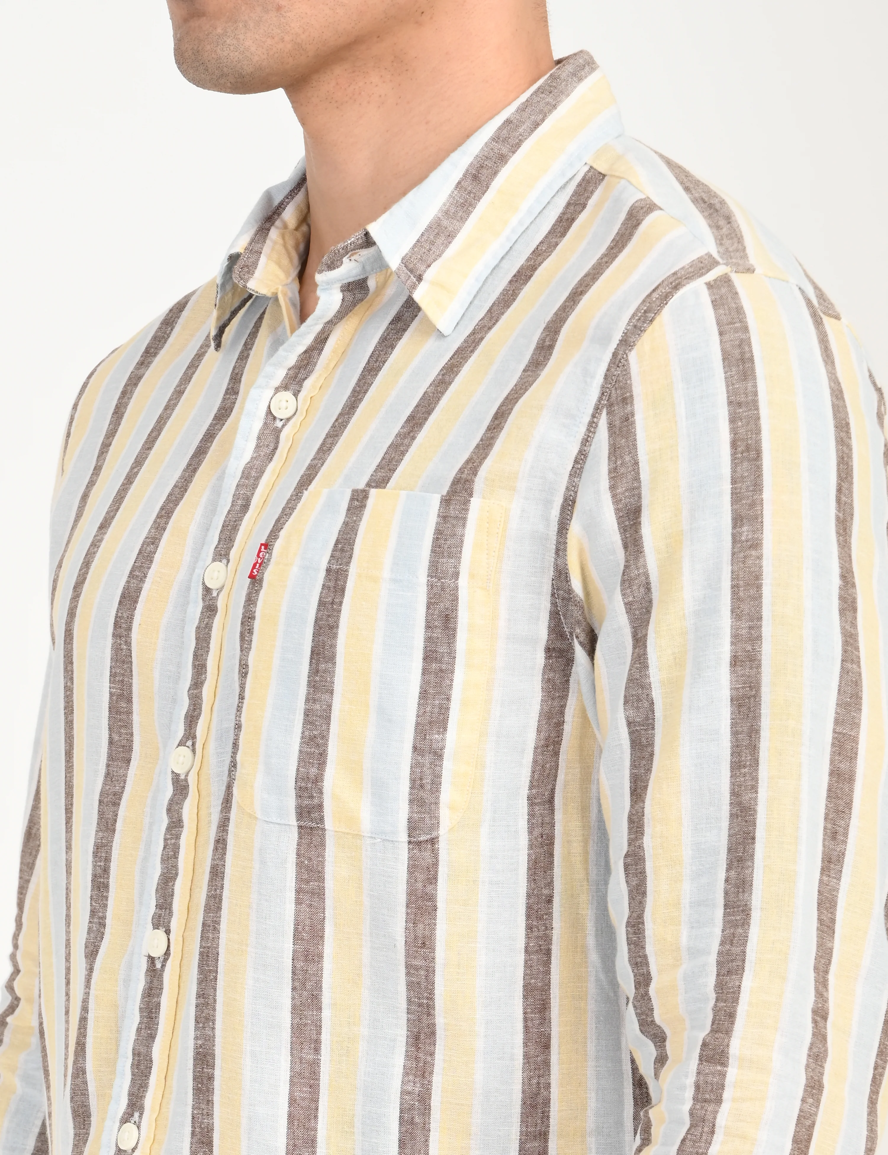 Men's Striped Multi Color Slim Fit Linen Shirt - Image 4