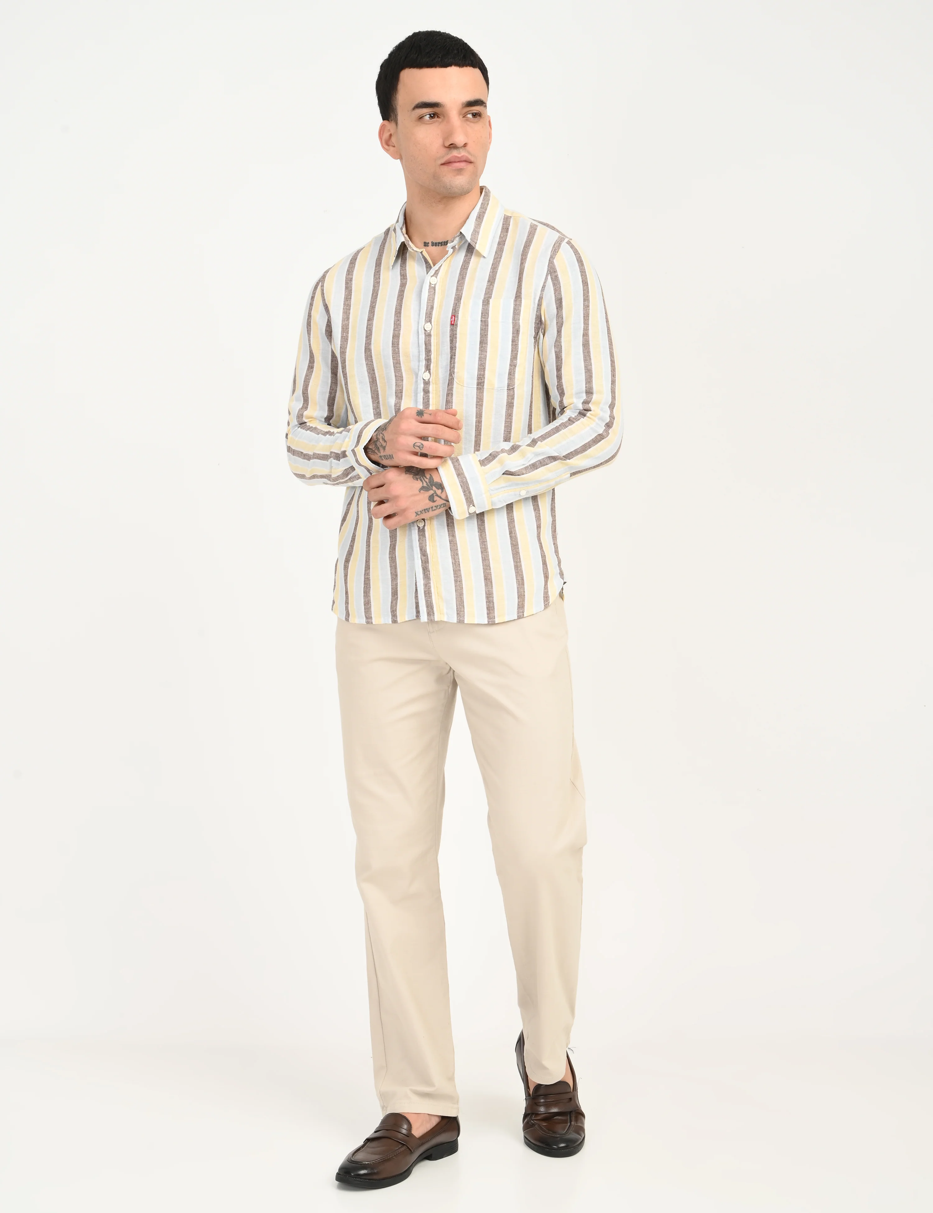 Men's Striped Multi Color Slim Fit Linen Shirt - Image 6