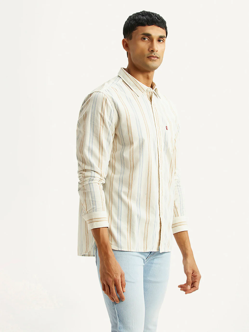 Men's Striped Multicolor Slim Fit Corduroy Shirt - Image 3