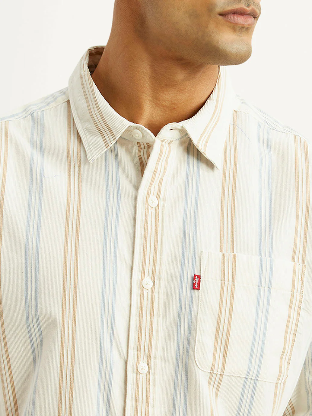 Men's Striped Multicolor Slim Fit Corduroy Shirt - Image 4