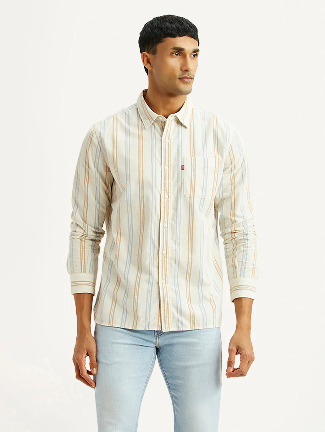 Men's Striped Multicolor Slim Fit Corduroy Shirt - Image 5