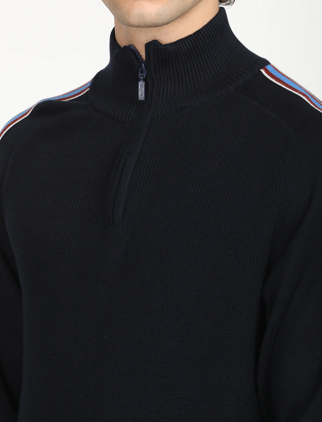 Men's Striped Navy High Neck Sweater - Image 5