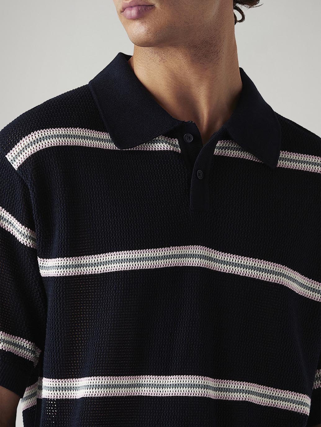 Men's Striped Navy Loose Fit Polo T-shirt - Image 4