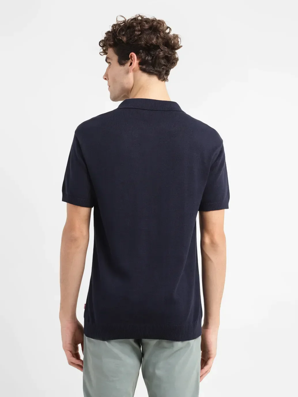 Men's Striped Navy Polo Collar Sweater - Image 3