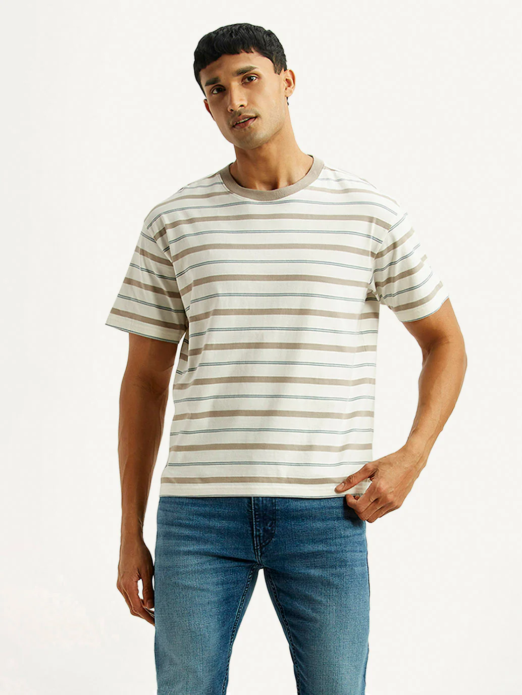 Men's Striped Off-White Boxy T-shirt