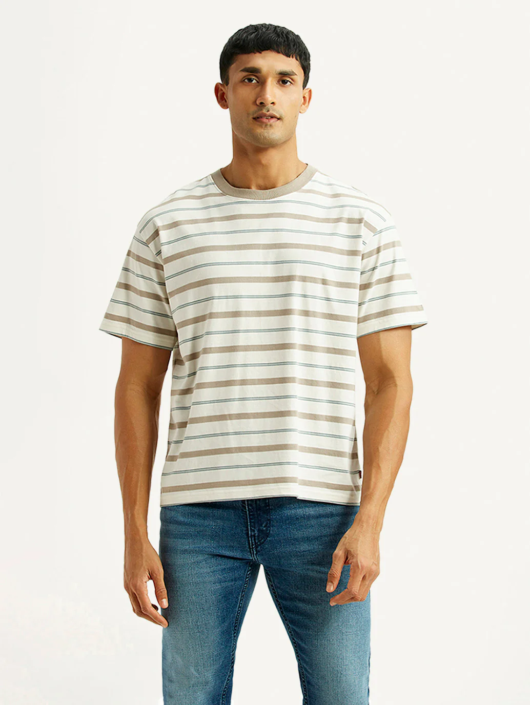 Men's Striped Off-White Boxy T-shirt - Image 5