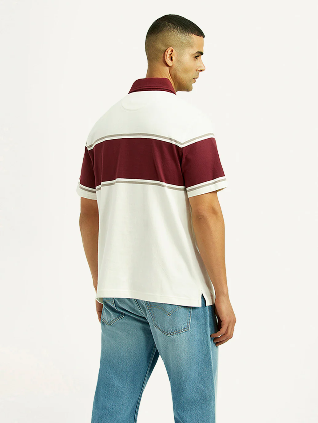 Men's Striped Off White Polo T-shirt - Image 2