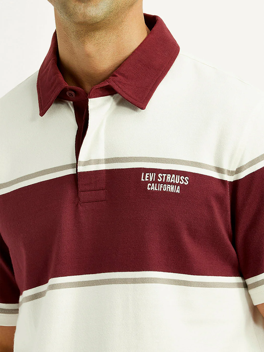 Men's Striped Off White Polo T-shirt - Image 3