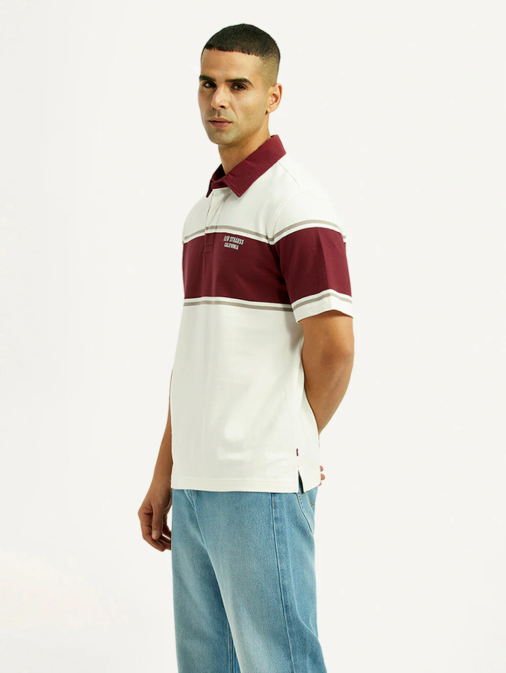 Men's Striped Off White Polo T-shirt - Image 4