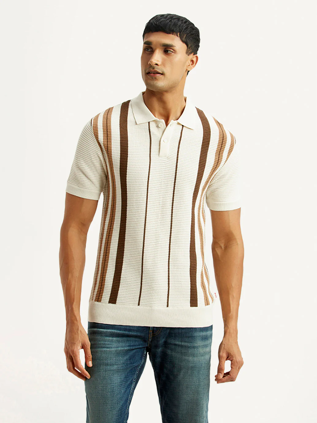 Men's Striped Off White Polo T-shirt - Image 2