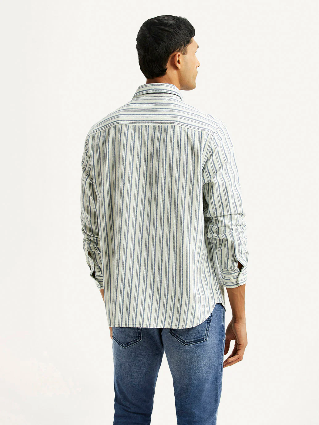 Men's Striped Off White Relaxed Fit Shirt - Image 2