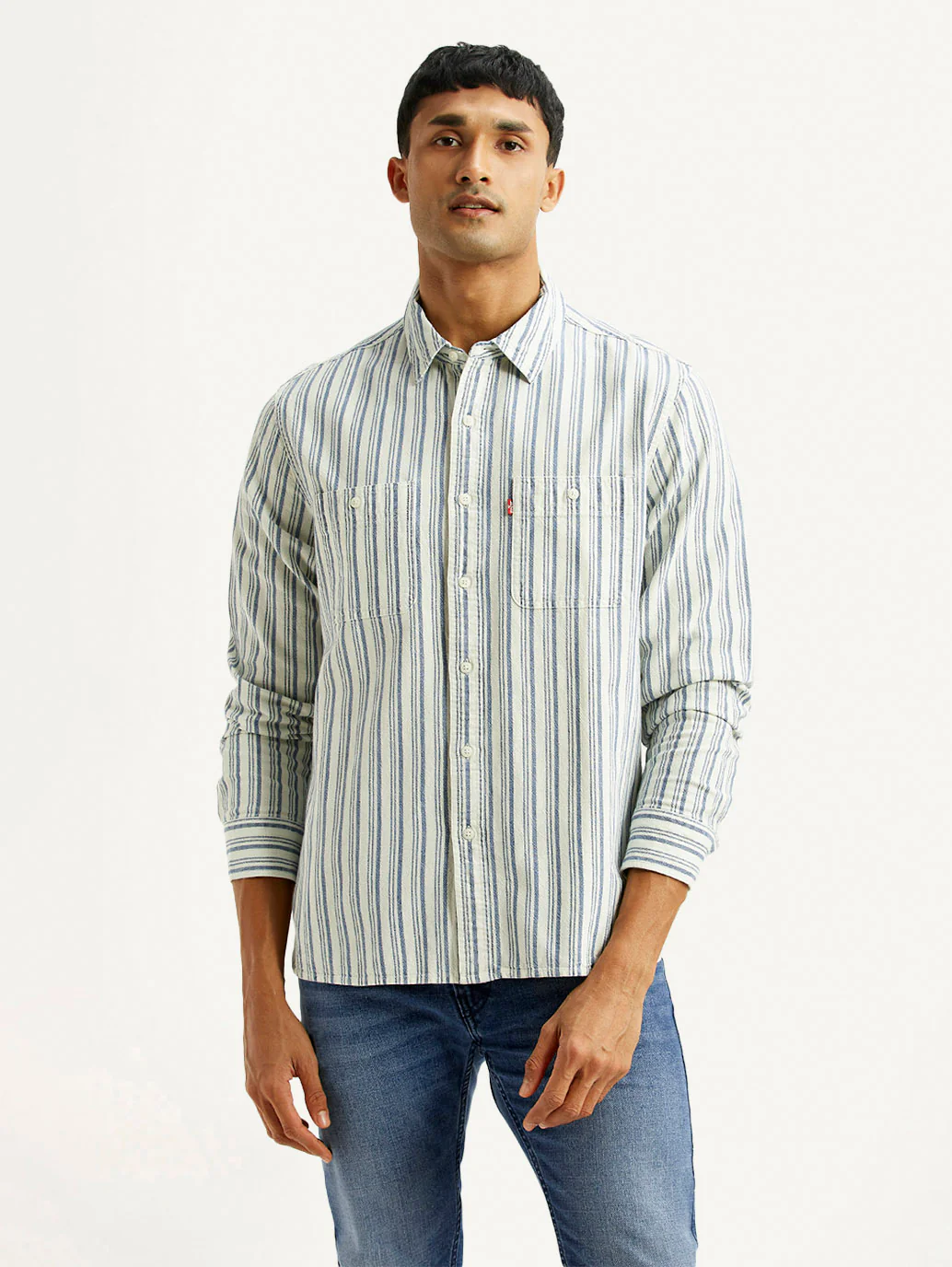 Men's Striped Off White Relaxed Fit Shirt - Image 5