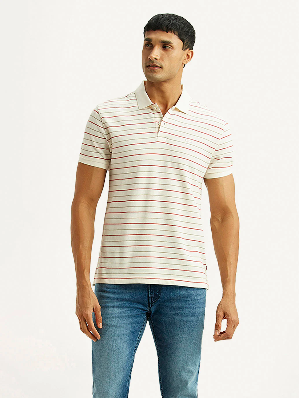 Men's Striped Off White Slim Fit Polo T-shirt