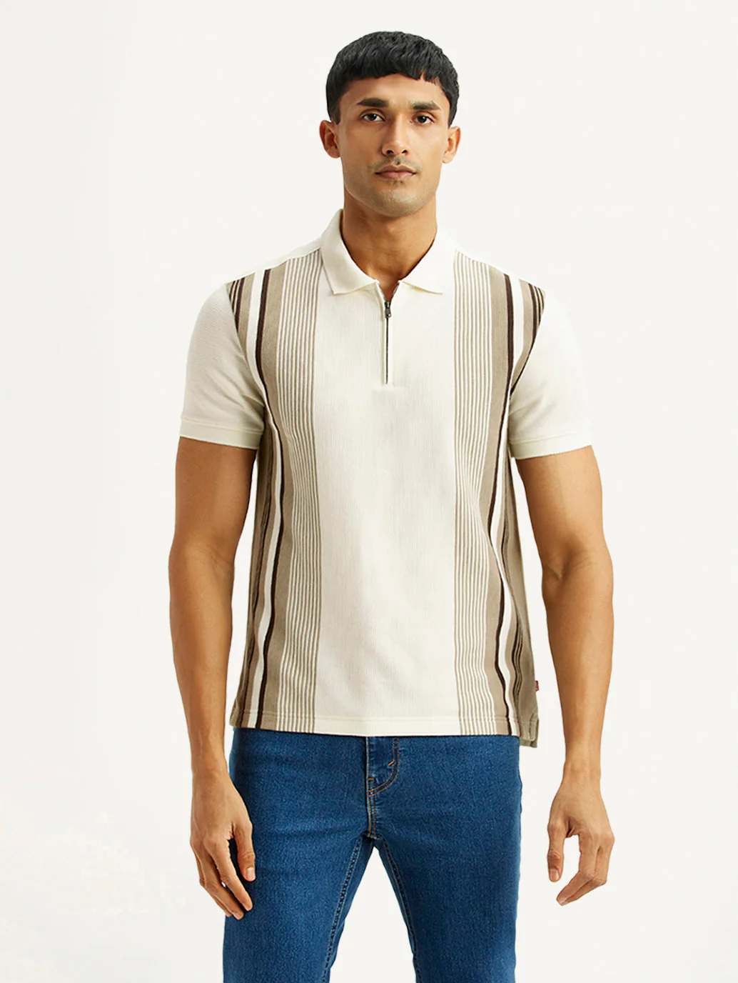 Men's Striped Off White Slim Fit Polo T-shirt