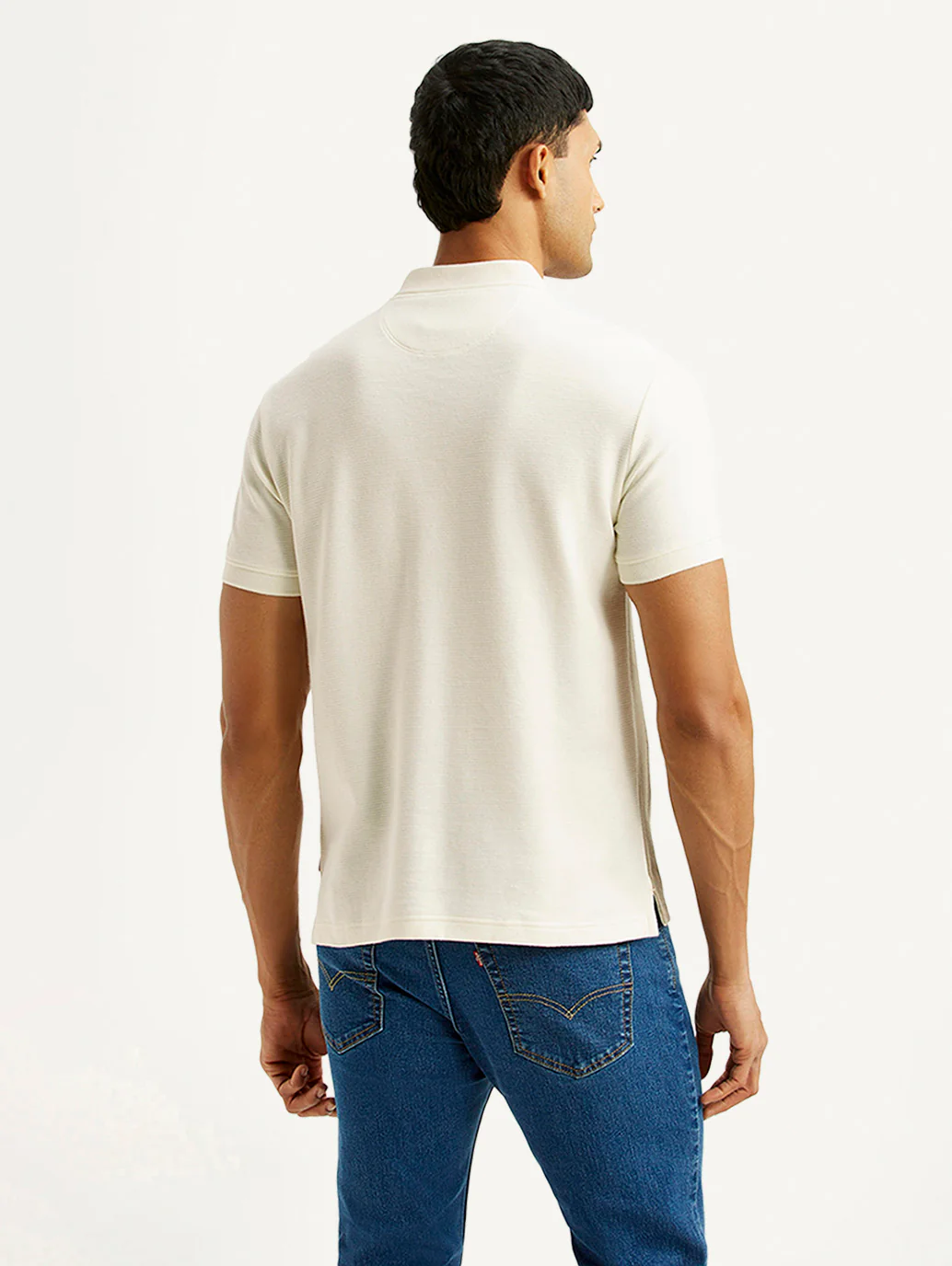 Men's Striped Off White Slim Fit Polo T-shirt - Image 2