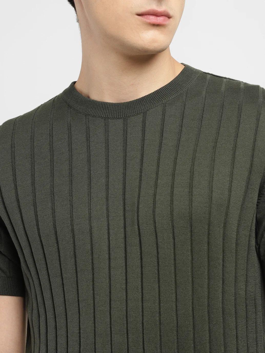 Men's Redloop Striped Olive Crew Neck Sweater - Image 5