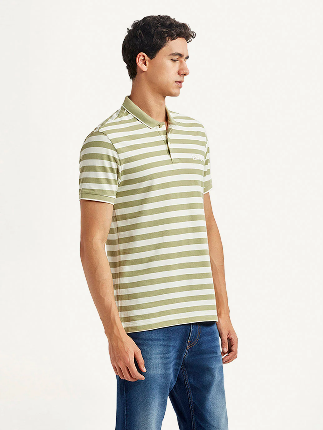 Men's Striped Olive Slim Fit Polo T-shirt - Image 5