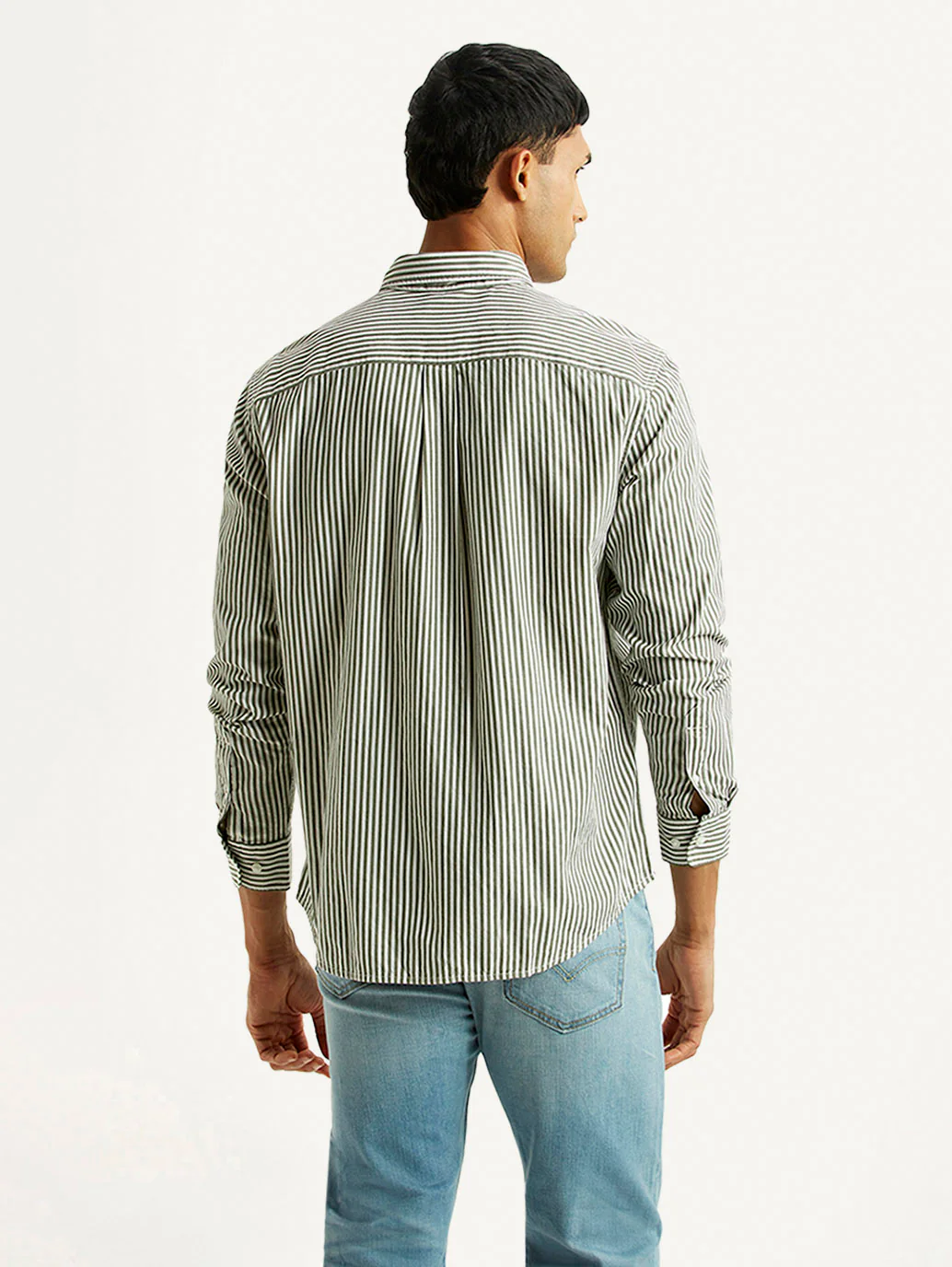 Men's Striped Olive Slim Fit Shirt - Image 2