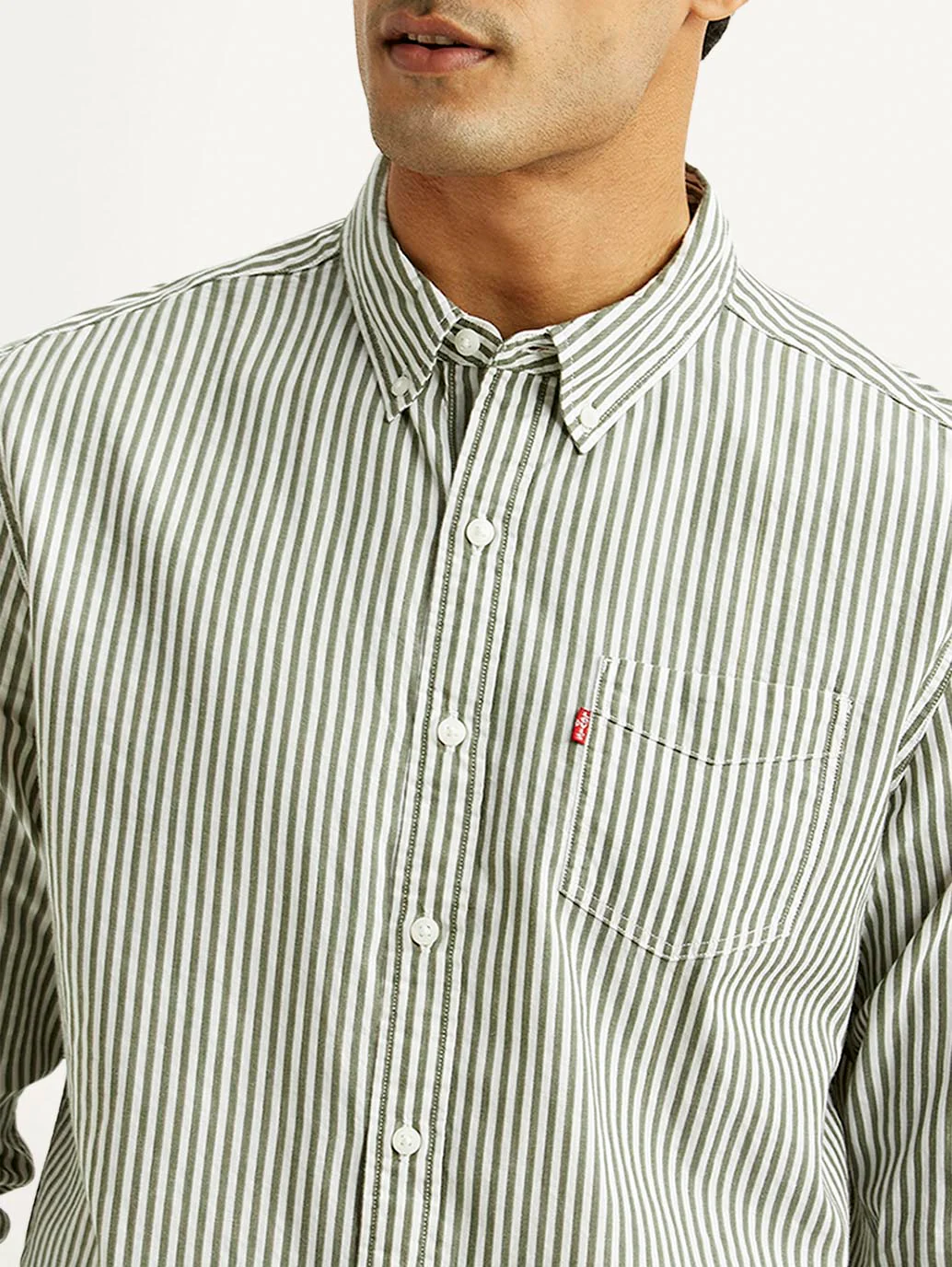 Men's Striped Olive Slim Fit Shirt - Image 3