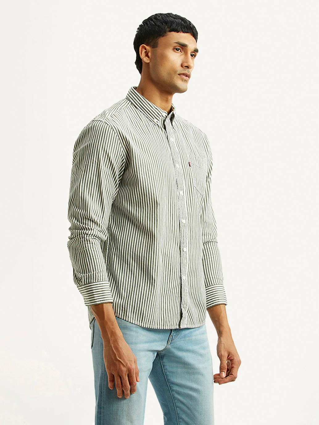 Men's Striped Olive Slim Fit Shirt - Image 4