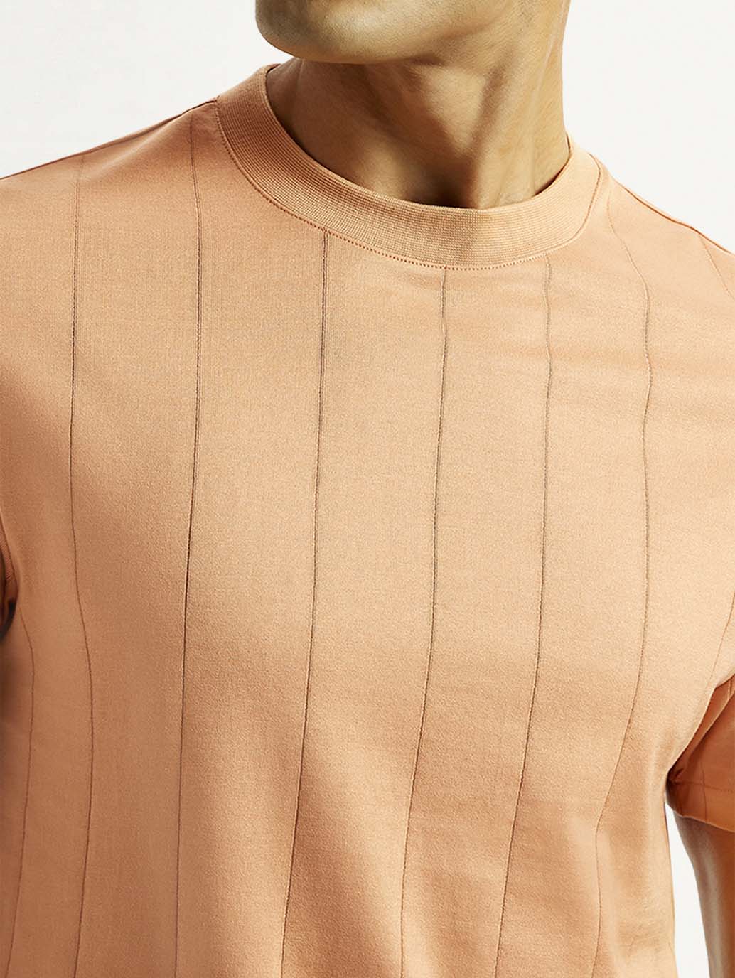 Men's Striped Peach Crew Neck T-shirt - Image 4