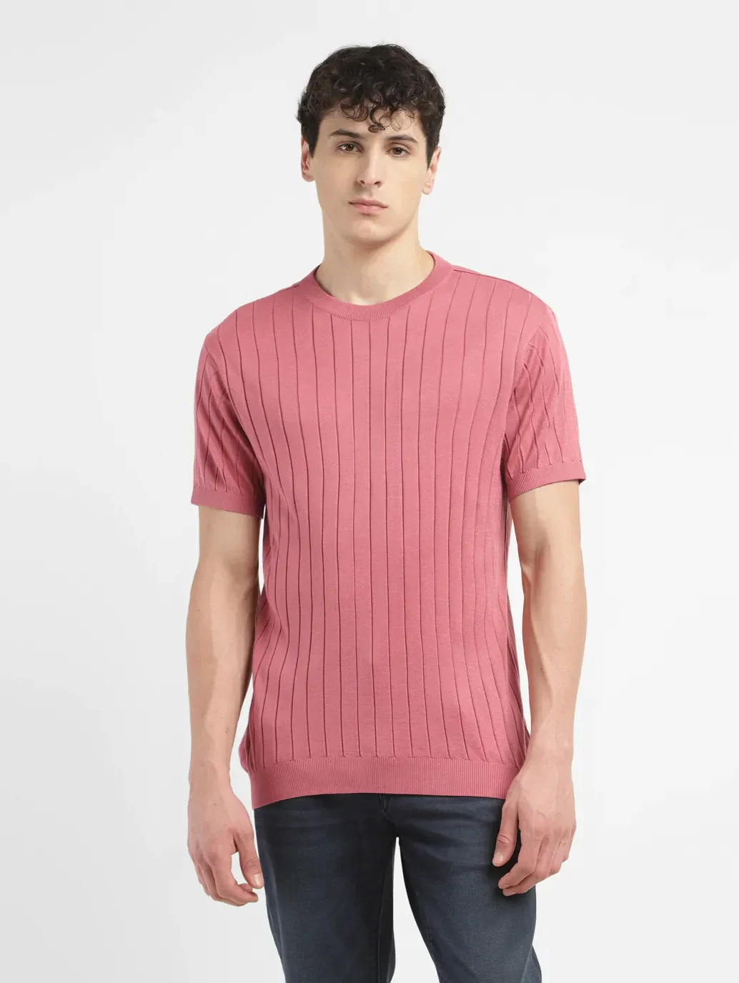 Men's Redloop Striped Pink Crew Neck T-shirt - Image 2