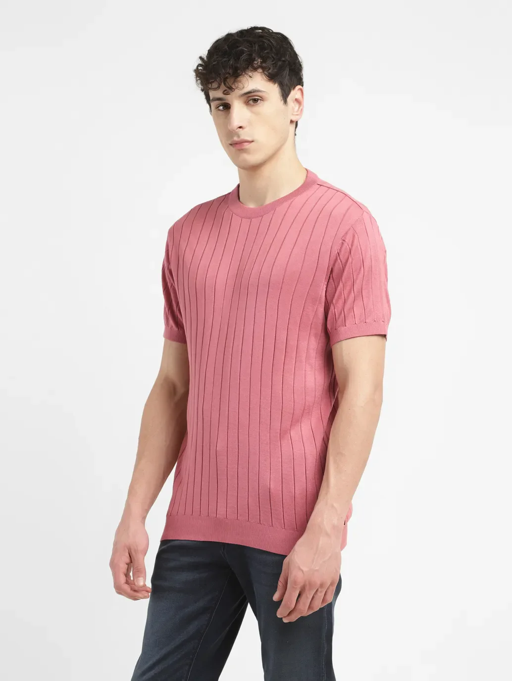 Men's Redloop Striped Pink Crew Neck T-shirt - Image 4