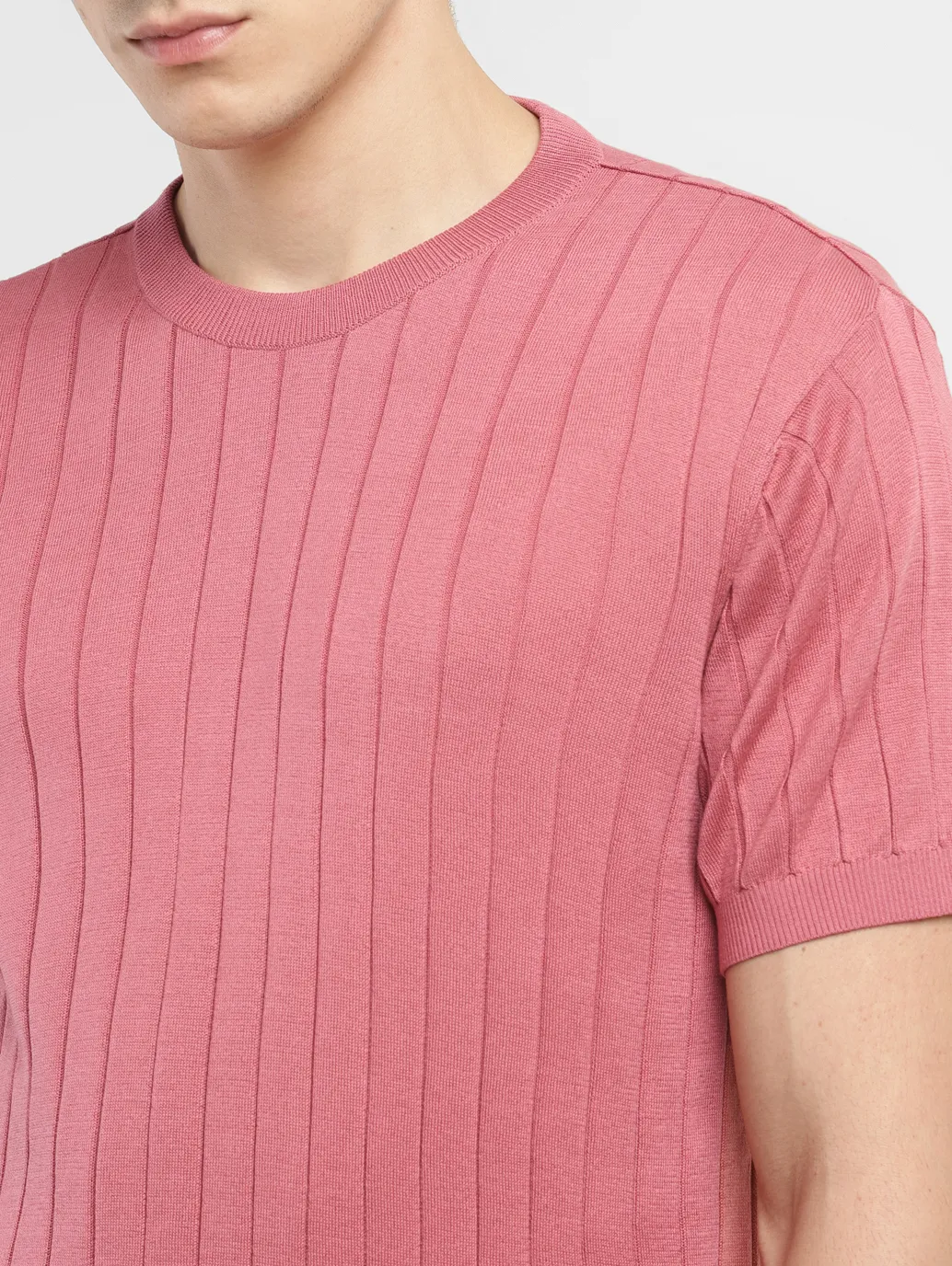 Men's Redloop Striped Pink Crew Neck T-shirt - Image 5