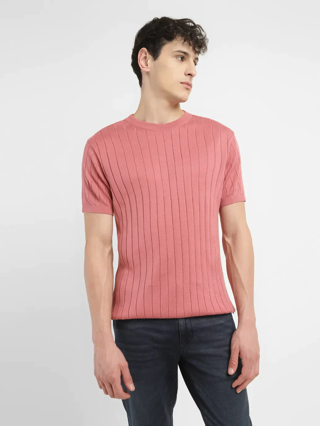 Men's Redloop Striped Pink Crew Neck T-shirt - Image 6