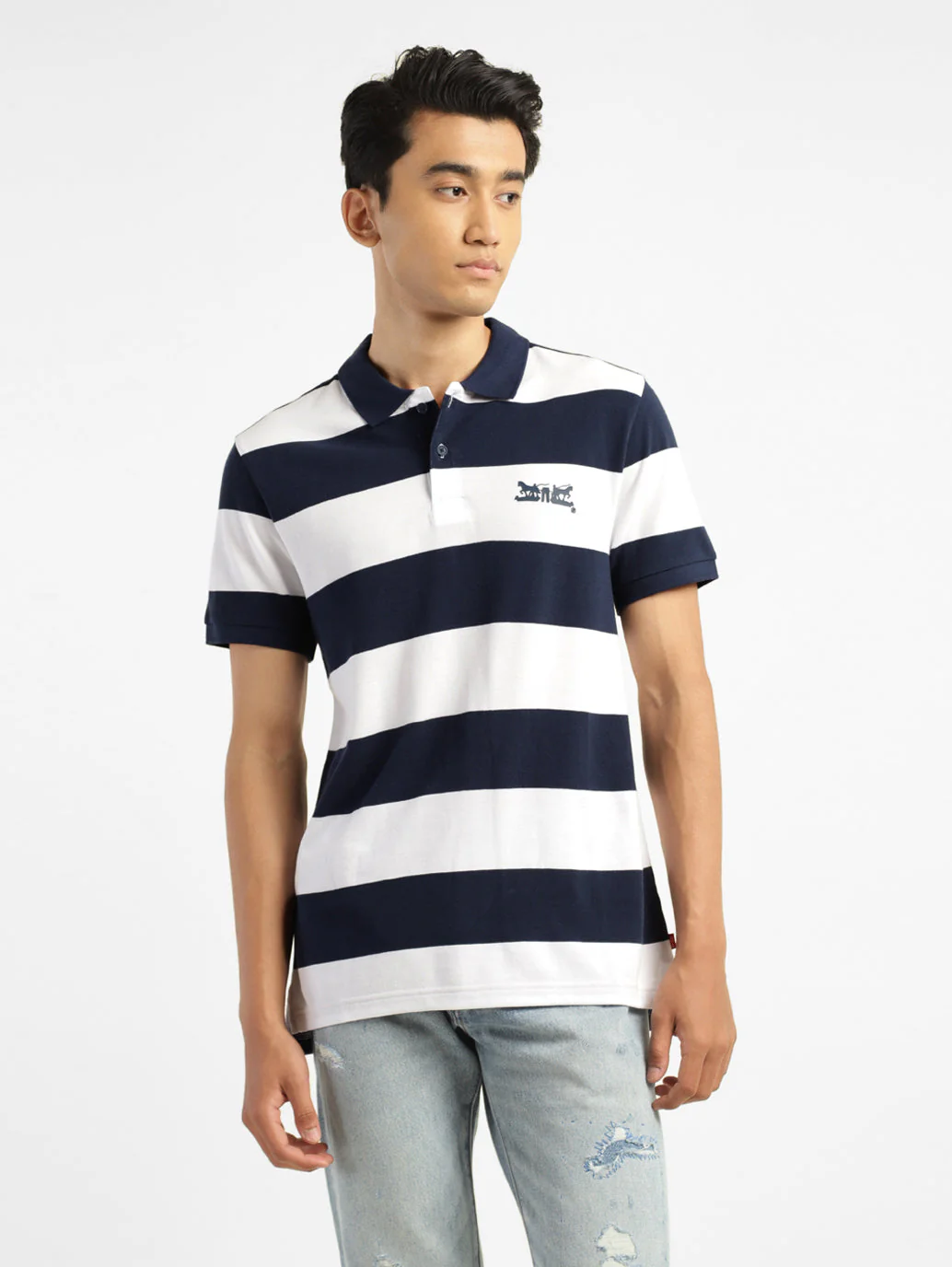 Men's Striped Polo Collar T-shirt