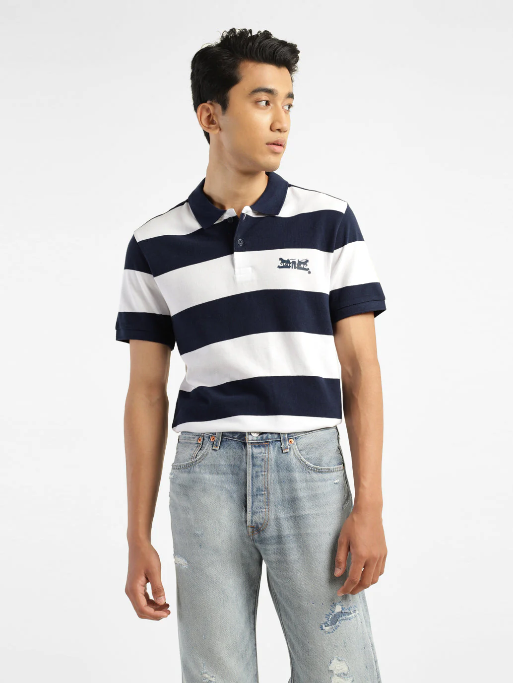 Men's Striped Polo Collar T-shirt - Image 2